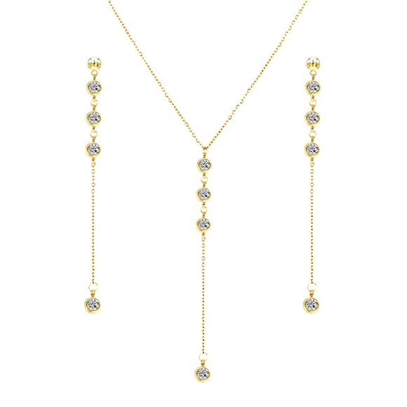 Elegant 18KT Crystal Y Drop Necklace Set